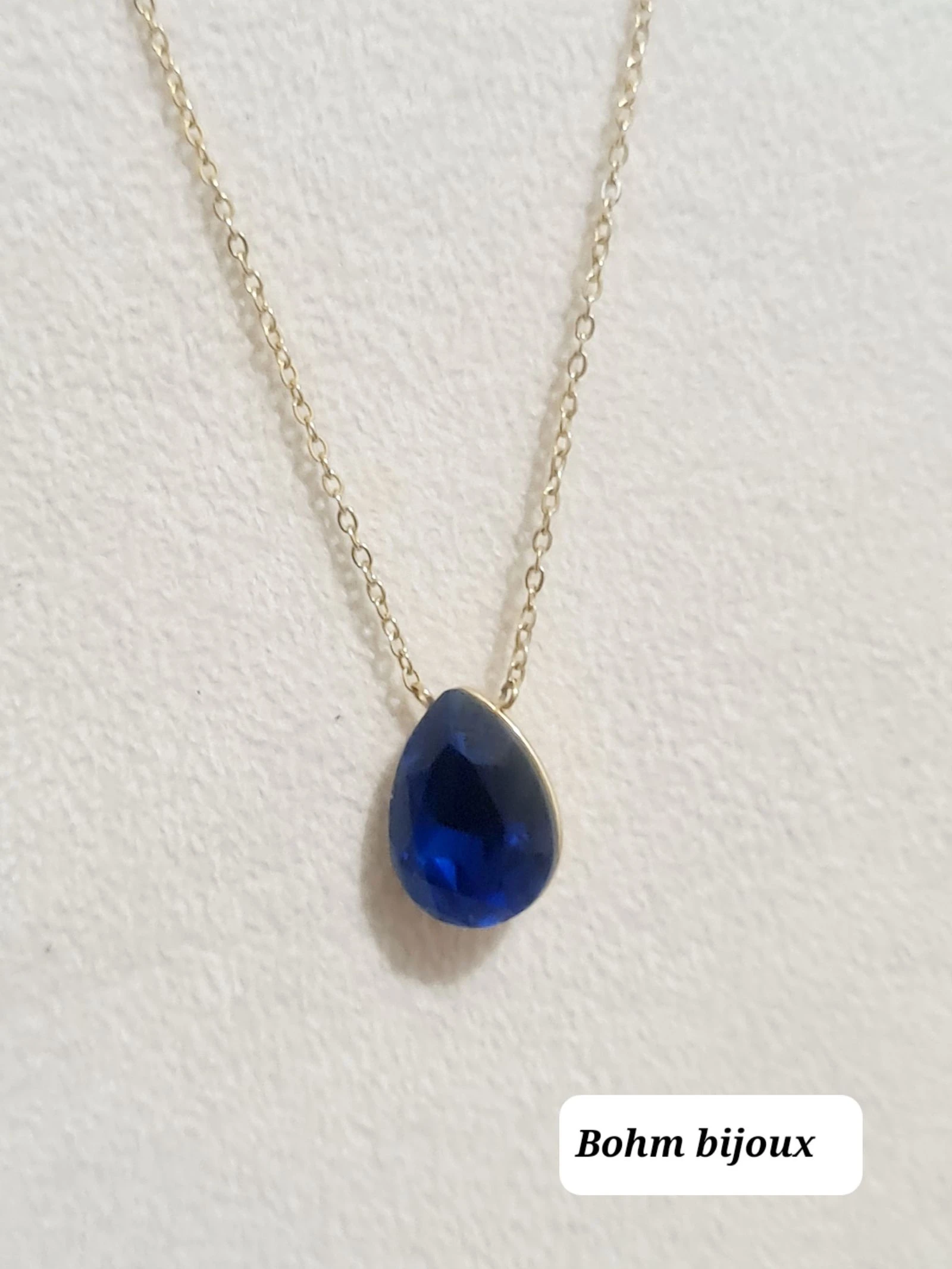 Collier Bohm doré cristal Swarovski bleu 